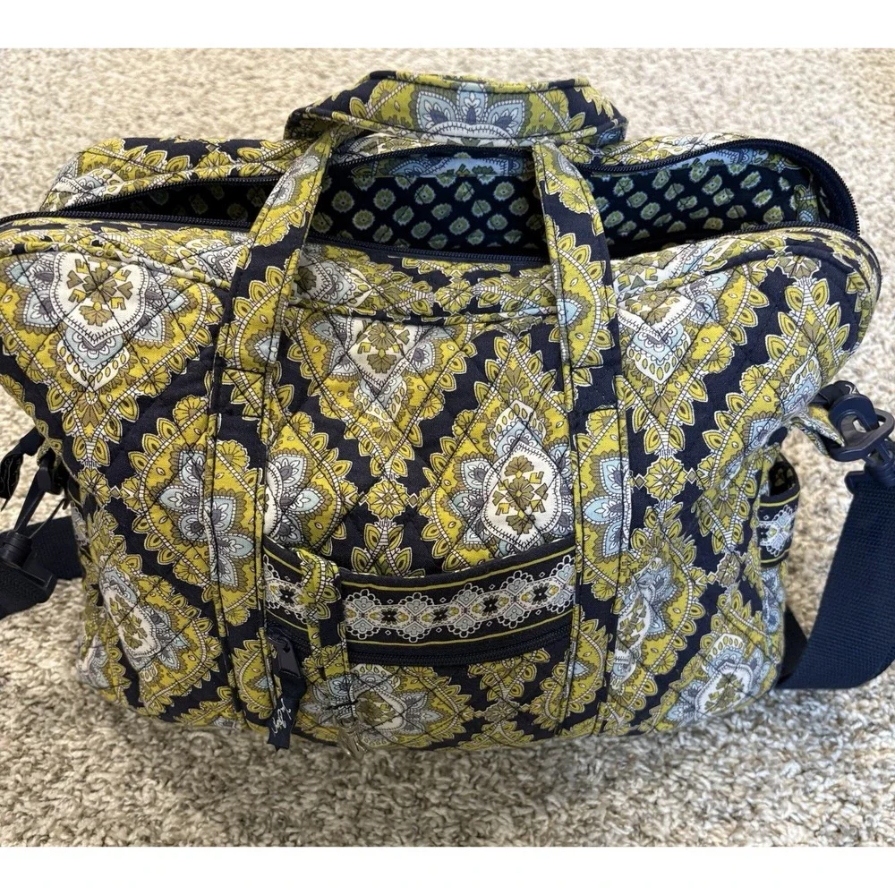 Vera Bradley Cambridge Laptop Carrier Messenger Bag Removable Strap Blue Green
